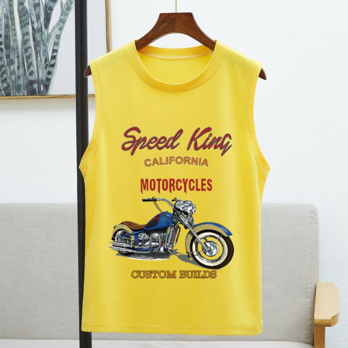 ถูกที่สุด ใหม่ เป็นที่นิยม ลายการ์ตูนมอเตอร์ไซค์ คอกลม เสื้อแขนกุด 8สี S~3XL