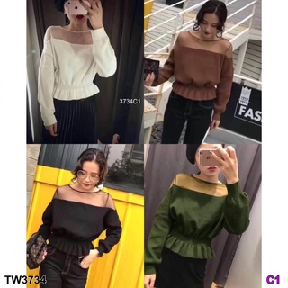 👗Pfashion [ส่งไว!!🚛] P3734 เสื้อไหมพรมแต่งซีทรูจั้มเอวระบาย (TW12211) Silk blouse with see-through jumper (TW1