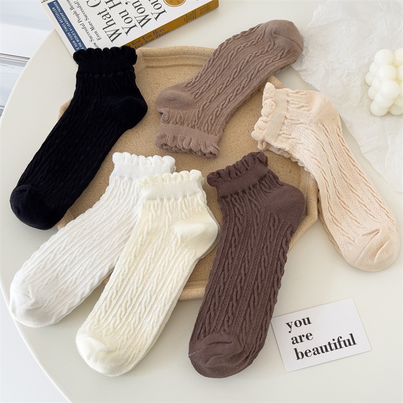 ถุงเท้าข้อสั้น ผ้าฝ้าย สีขาว สไตล์โลลิต้า สําหรับผู้หญิง - รูปที่ 6