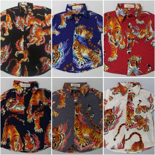 "พร้อมส่ง"เสื้อเชิ้ตผู้ใหญ่ลายเสือ(2)ผ้าเรย่อน เนื้อนิ่มใส่สบายไม่ร้อน