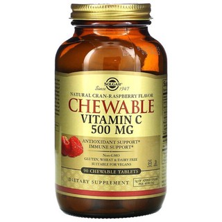 💥Pre order💫🇺🇸 Solgar, Chewable Vitamin C, Natural Cran-Raspberry, 500 mg, 90 Chewable Tablets