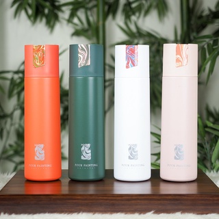 กระติกน้ำฝาลายเพ้นท์สี รุ่นใหม่ ยี่ห้อ Pour Painting ฝานำมาเป็นแก้วใส่น้ำได้เลย คุณภาพเกรดA ราคาส่ง เก็บความร้อนความเย็น