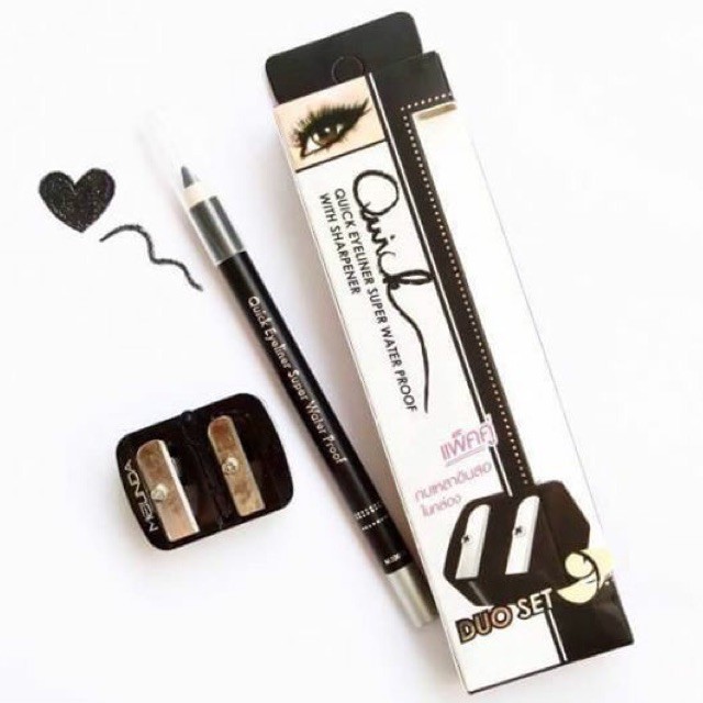 Mei Linda Quick Eyeliner Super Water Proof Duo Set ดินสอไลน์เนอร์สุดยอดกันน้ำ แห้งเร็ว พร้อมกบเหลา