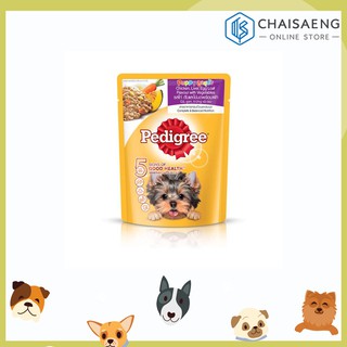 Pedigree Pouch Puppy เพดดิกรี เพาซ์ อาหารสูตรลูกสุนัขชนิดเปียก รสไก่ ตับและไข่บดพร้อมผัก 80 กรัม