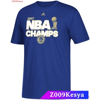 Z009Kesya เสื้อยืดสีพื้นไซส์ใหญ่ Adidas Golden State Warriors 2017 NBA Finals Champions Big Time Blue T-Shirt discount N