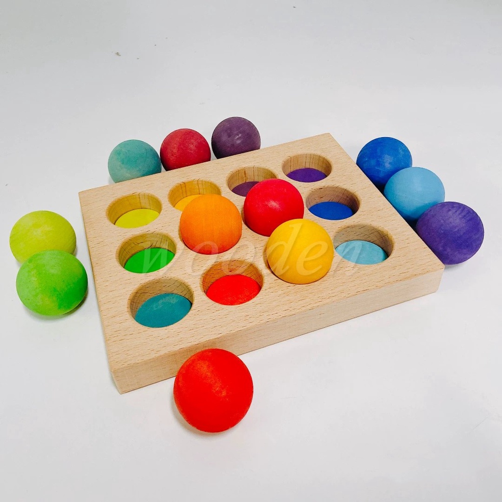 บล็อคตัวต่อไม้ 12 ลูก สีรุ้ง ของเล่นเสริมการเรียนรู้เด็ก - รูปที่ 4