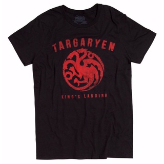 ROUND คอลูกเรือTargaryen Kings Landing Nwt เสื้อยืดลําลอง ผ้าฝ้าย 100% แขนสั้น คอกลม พิมพ์ลายใบอนุญาต สีดํา แห้งเร็ว สไ