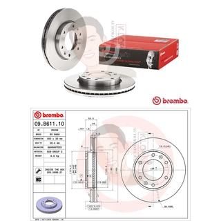 09 B611 10 จานเบรค ล้อ F (ยี่ห้อ BREMBO) รุ่น HC HYUNDAI H1 2.5 CRDi ปี 2008-&gt;