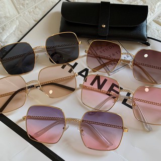 Eyewear_by.tm แว่นกันแดด ทรงเหลี่ยมรุ่นใหม่ ทำขาลายโซ่ Oversize สีดำ , น้ำตาล , น้ำตาลอ่อน , ขมพู , ทูโทน