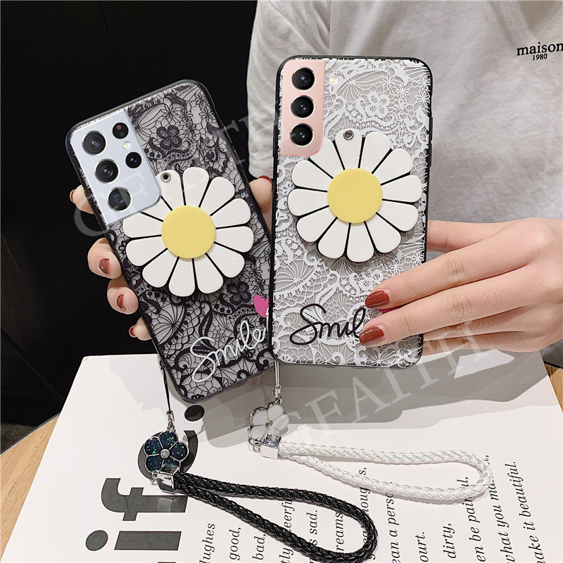 Ready เคส Samsung Galaxy S21 S21 Plus S21 Ultra 5g 21 New Phone Case Cute Sunflower Mirror Female Back Cover With Hand Strap Casing เคสโทรศ พท Samsungs21 ราคาท ด ท ส ด