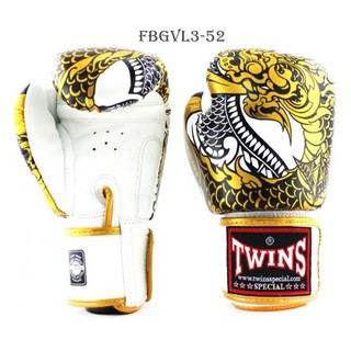 Twins special Boxing Gloves Fancy FBGVL3-52 Nagas White Gold  Sparring MMA K1 นวมซ้อมชกทวินส์ แฟนซี หนังแท้ 100%