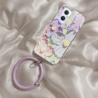 New เคสโทรศัพท OPPO Reno7 Z 7 Pro Find X5 Pro 5G A96 A76 4G เคส with Wristband Easy To Carry Phone Case Oil Painting Flower Pattern Phone Back Cover