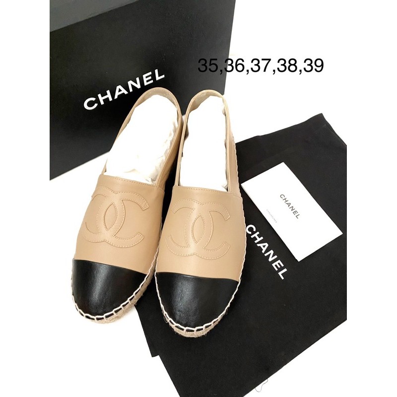 Chanel espadrilles รุ่นหนัง รองเท้าชาแนล เอสปาดริล ของแท้ ส่งฟรีEMS ทั้งร้าน