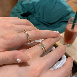 แหวนเปิด Zircon ที่ละเอียดอ่อน แฟชั่นไมโครแทรก Zircon Ring แหวนนิ้วชี้ Double Layer ที่ละเอียดอ่อนสำหรับผู้หญิง