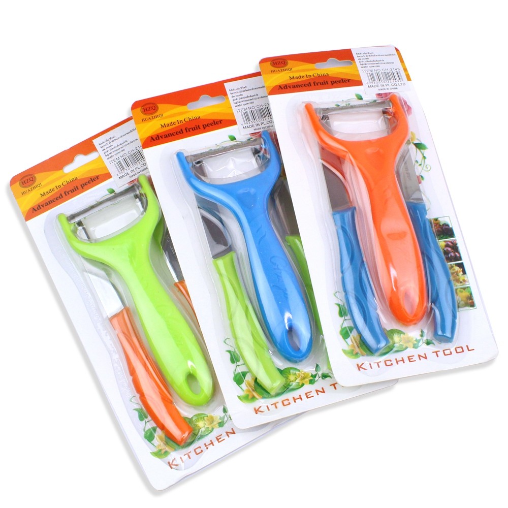 Telecorsa 3 pieces of knife set for stripping vegetables or fruit CL-601 Assorted colors Model Fruit-Vegetable-2Knife-PEELER-05A-June3