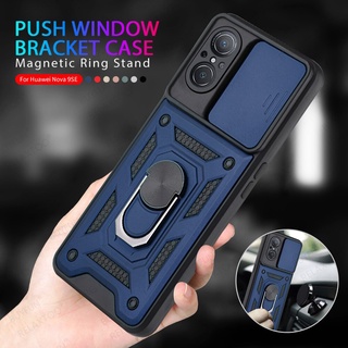 For Huawei Nova 9 SE Case Push Camera Protect Armor Funda Coque On Huawey Nova9 9SE Nova9SE Car Magnetic Holder Stand Hard Cover