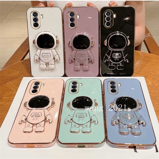 Plating Astronaut Stand Phone Case Huawei Nova Y70 เคส Luxury Electroplating Square Casing Camera Lens Protective Soft Case for Huawei Nova Y70 เคสโทรศัพท