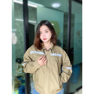 เสื้อช็อปแขนยาว สีกากีสั่งตัด เนื้อผ้าดี