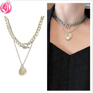 Korea woman retro fashion double layer chainPeach Heart Lock Pendant Necklace wedding charm jewelry