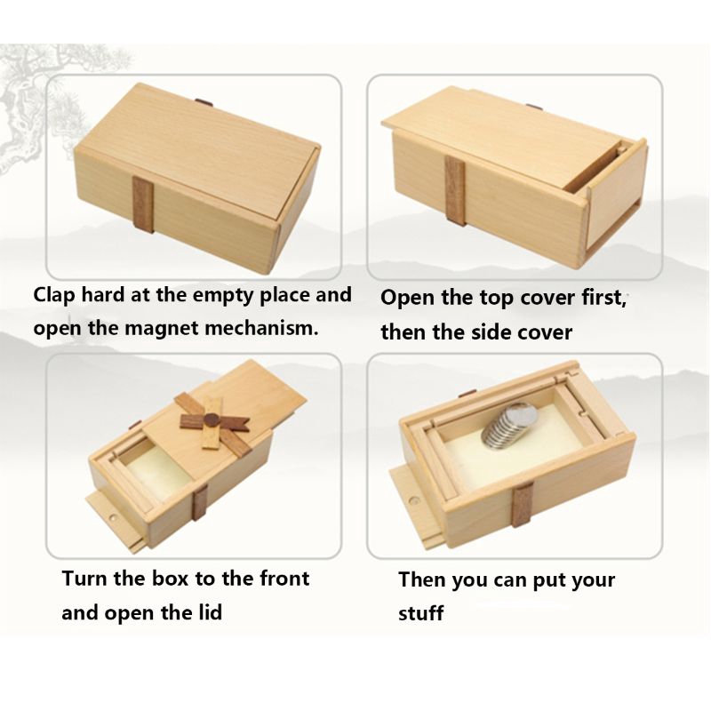 Money Jewelry or Other Surprises Holder Wooden Puzzle Boxes Toy 2 Pack Brain Teasers Secret Opening Magic Drawers with Hidden Compartments for Gift 