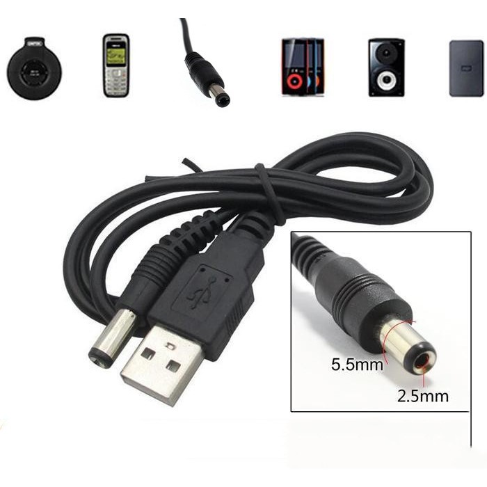 สาย USB แปลงเป็น หัวแจ็ค DC 5.5 x 2.5mm ยาว 1 เมตร สำหรับ อุปกรณ์ อิเล็กทรอนิกส์ เช่น MP3/MP4