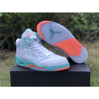 ขายดี Air Jordan 5 light aqua white/green/crimosn ลดราคา 440892-100