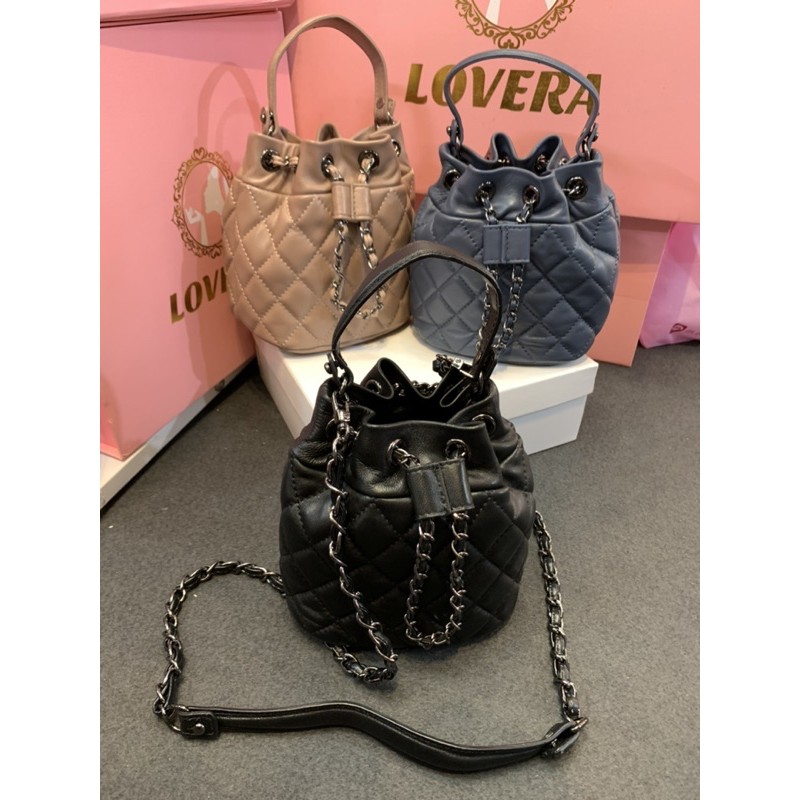 Bucket Milin 16cm กระเป๋าทรงขนมจีบ หนังแกะ แบรนด์Lovera