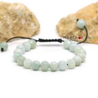 หินหยกพม่า สีเขียวอ่อน Jade 8 มิล เชือกถัก ปรับขนาด กำไลหิน กำไลข้อมือ หินสี หินนำโชค หินสีเขียว By.Meechok