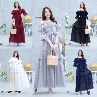 17238 เดรสลูกไม้ สายเดี่ยวปาดไหล่ ผูกเอว Lace dress, one shoulder strap, tied at the waist