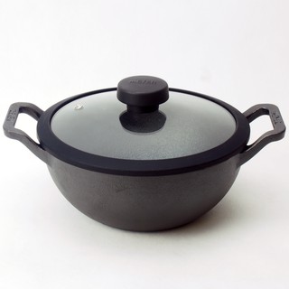 MEYER CAST IRON กระทะทรงจีนเหล็กหล่อ 2 หู พร้อมฝาแก้ว ขนาด 20 CM. CAST IRON DEEP KADAI (48187-C)