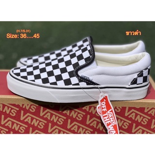 Vans slip on ลายตาราง รองเท้าผ้าใบแบบสวมพร้อมกล่อง