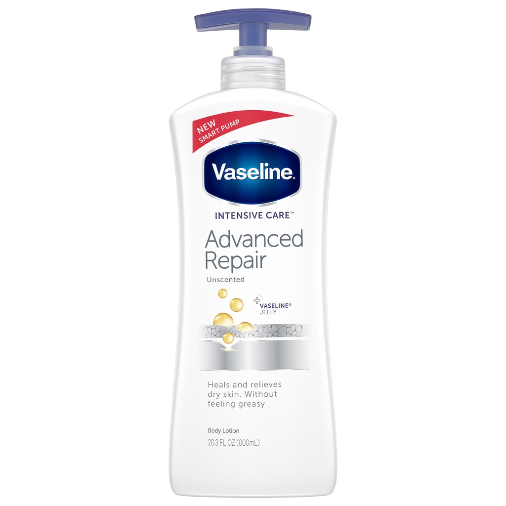 ไม่แท้คืนเงิน Vaseline Intensive Care Advanced Repair Unscented Body Lotion 600ml โลชั่นบำรุงผิวแห้งมาก