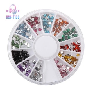 300pcs 2mm 12 Colors Glitter Heart  Art UV Acrylic Tips Rhinestones Wheel