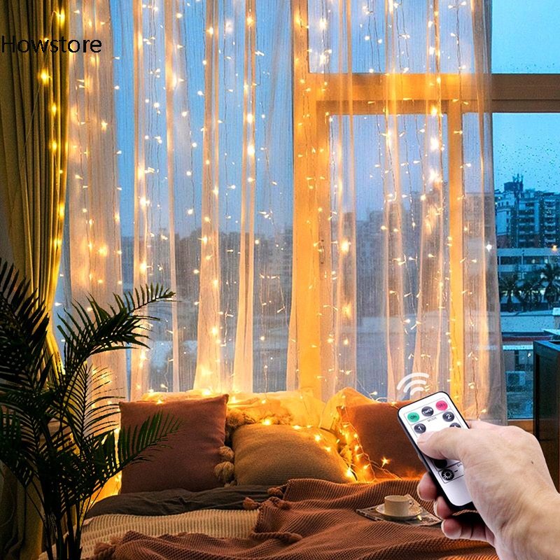 LED string ไฟผ้าม่านไฟ 3 M x 3 M 300 LED icicle ไฟน้ำตก fairy string garland สวนกลางแจ้งงานแต่งงานวันหยุดตกแต่งคริสต์มาส