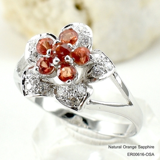 SKJewelryfactory แหวนเงินแท้ 92.5% ฝังพลอยบุษราคัมแท้สีส้ม ดีไซด์ตัวเรือนรูปดอกไม้ ER00616-OSA