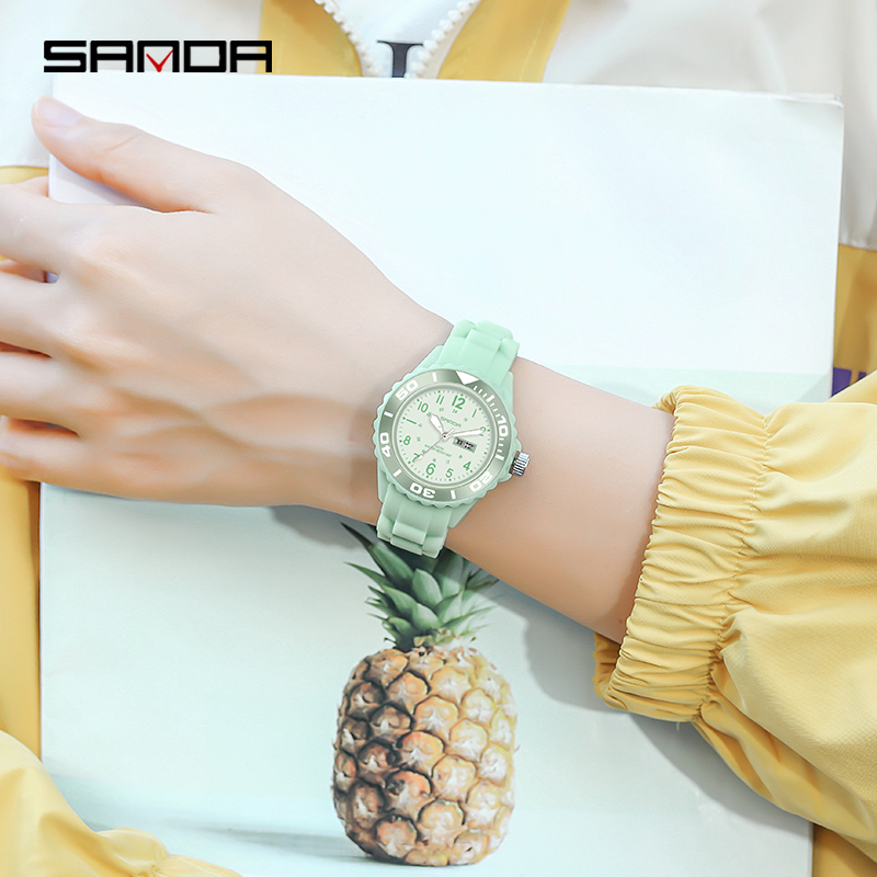 SANDA นาฬิกาข้อมือผู้หญิงควอตซ์กันน้ำสุดหรูแฟชั่นผู้หญิงสบาย ๆ นาฬิกาผู้หญิงสร้างสรรค์