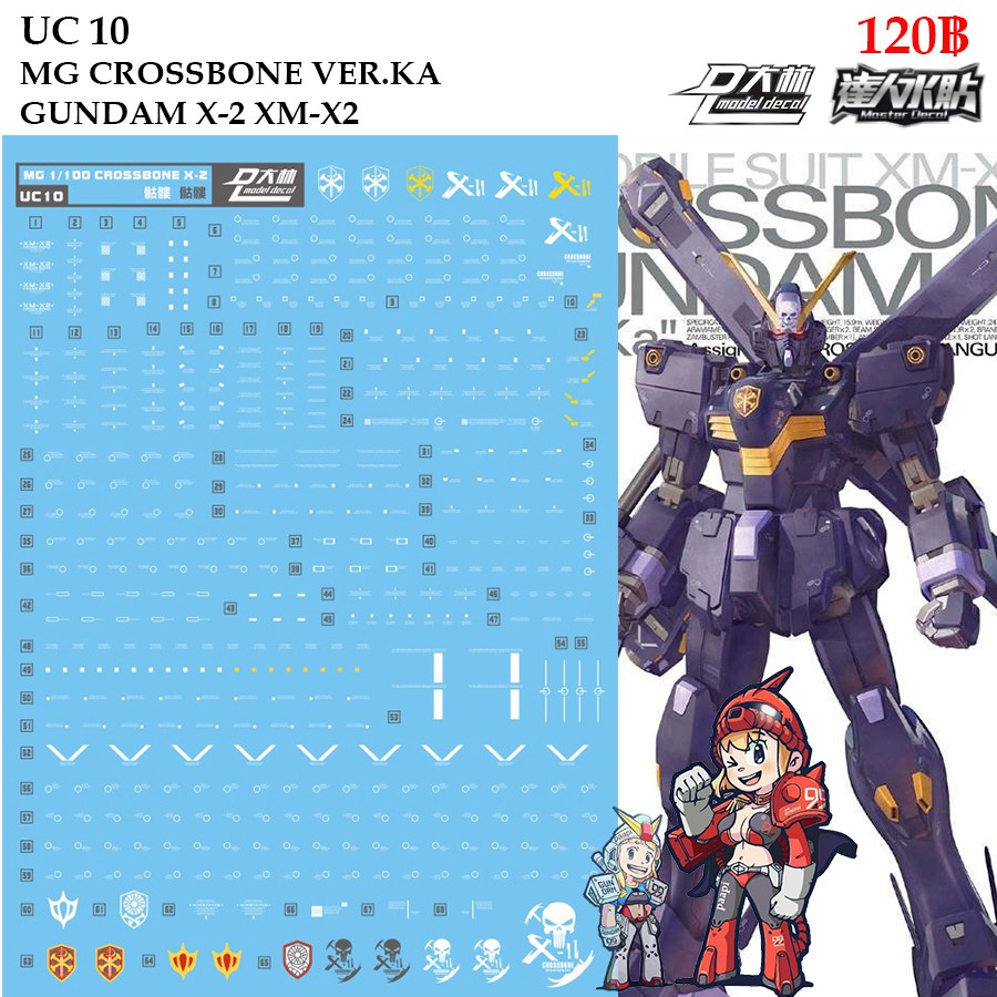 ดีคอลน้ำ [D.L. Darlin] UC10 CROSSBONE GUNDAM X-2 XM-X2 MG 1/100 Water Decal UC 10