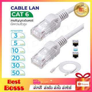 สายแลน LAN Cat6 มีสาย ขาวกลม/แบนฟ้า LINK Cable lan สายแลน (ภายใน) indoor พร้อมใช้งาน มีหลายขนาด พร้อมส่ง