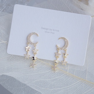 【Ready Stock】ต่างหูชุบทอง 18 K จี้รูปดาว,ดวงจันทร์,ดวงจันทร์เครื่องประดับสําหรับสตรี