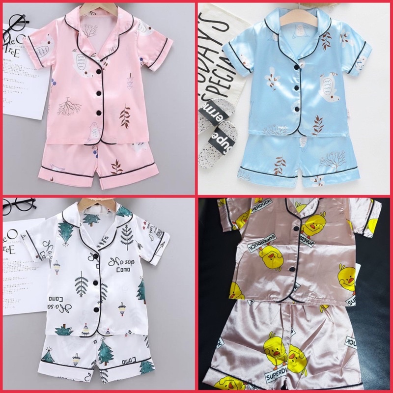 ชุดนอนเด็ก ขาสั้นแขนสั้น ผ้าซาติน มีของพร้อมส่งจากไทย ...