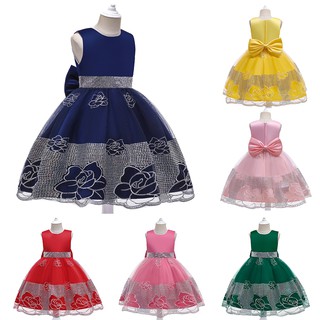 เสื้อ Girl princess embroidery dress Lace flower girl‘s long tail dresses  เดรสเด็กผู้หญิง