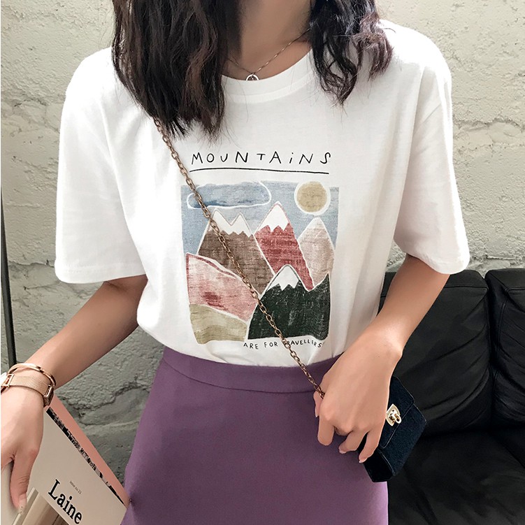 LHSunshine เสื้อยืดผ้านิ่มใส่สบาย สกรีนลายธรรมชาติ แมทช์ได้หมดเข้าได้หมด ไม่ควรพลาด