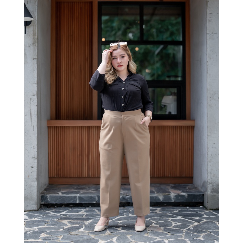#LP08 Plus Size กางเกงผู้หญิงขายาว ไซส์ใหญ่ สาวอวบ ผ้าไม่บาง ยืดได้เยอะยับยากไม่ต้องรีด