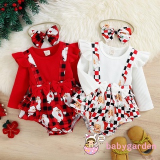 Babygarden-3-18 เดือน ชุดรอมเปอร์ แขนยาว คอกลม ซานตาคลอส แคนดี้ แคนดี้ บอดี้สูท ลายสก๊อต + ที่คาดผม สําหรับเด็กผู้หญิง