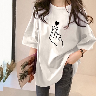 พร้อมส่ง เสื้อยืดแขนสั้นลําลอง คอกลม ทรงหลวม พิมพ์ลาย สไตล์เกาหลี วินเทจ พลัสไซซ์ แฟชั่นฤดูร้อน สําหรับผู้หญิง นักเรียน