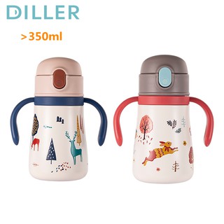 DILLER Childrens Water Bottle, Kids Water Bottle, Vacuum Flask for Kids, 316 Stainless Steel Baby Water Bottle with Silicone Straw, with Strap and Handle, Prevent Choking, Leak Proof 8958