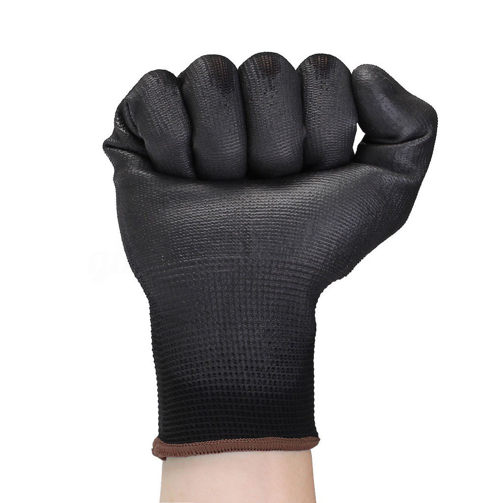 1l4S 12 Pairs Black Nylon PU Work Gloves Builders Grip Palm Coating ...