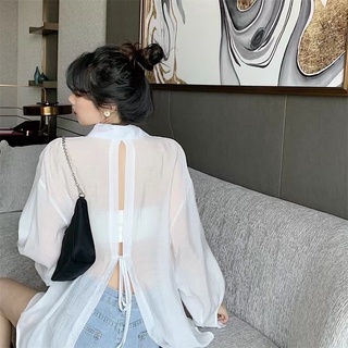 𝟴.𝟴 𝙎𝙐𝙋𝙀𝙍 𝙎𝘼𝙇𝙀 ZV131 Syndie top เสื้อเชิ้ตโอเวอร์ไซต์ ด้านหลังมีเชือกผูก