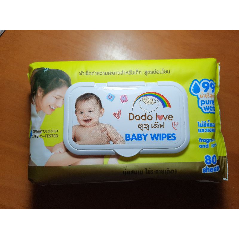 Dodo love baby wipes ดูดู เลิฟ ทิชชู่เปียก 80 แผ่น ผ้าเช็ดทำความสะอาดสำหรับเด็ก สูตรอ่อนโยน