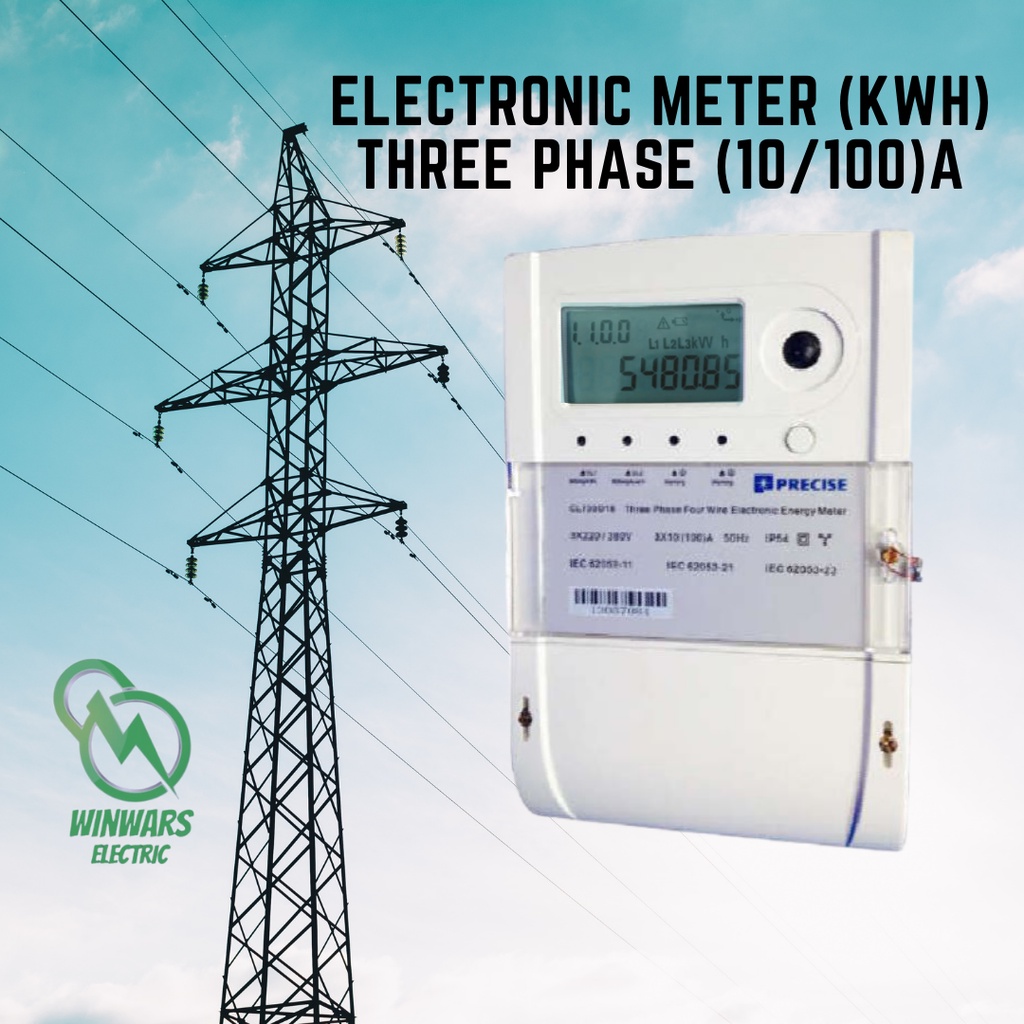 มิเตอร์ไฟฟ้า 3 เฟส ขนาด 10/100A มาตรไฟฟ้า อิเล็คทรอนิค  วัดหน่วยค่าไฟ (kWh) ราคาส่ง